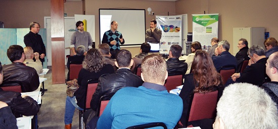 A partir da esq.: Eng. Civil e Seg. do Trabalho Luís Alberto Giovelli, inspetor chefe;  professor Eng. Civil Fabrício Longhi Bolina; Prof. Eng. Civil Eduardo Estêvam Camargo Rodrigues; Eng. Civil Rodrigo Luís Meinerz, presidente da APEA.SR