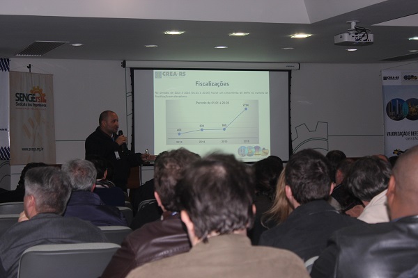 Eng. Marino, gerente de Fiscalização do CREA-RS, mostrou um aumento de fiscalização na área de elevador e escadas rolantes